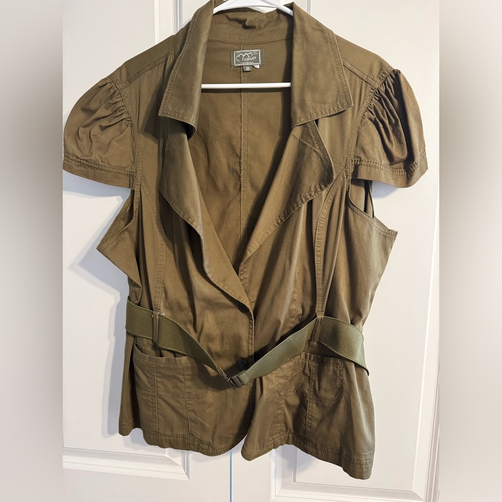Army green top with belt